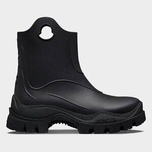 Moncler Women's Misty Black Round Toe Embossed Logo Rain Boots Size 41 MSRP $555